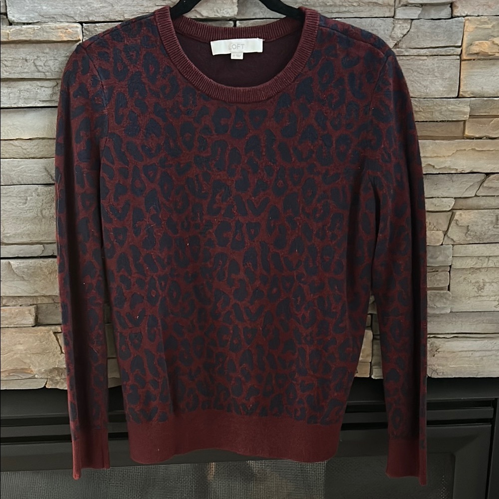 Loft Women's Burgundy Leopard Sweater